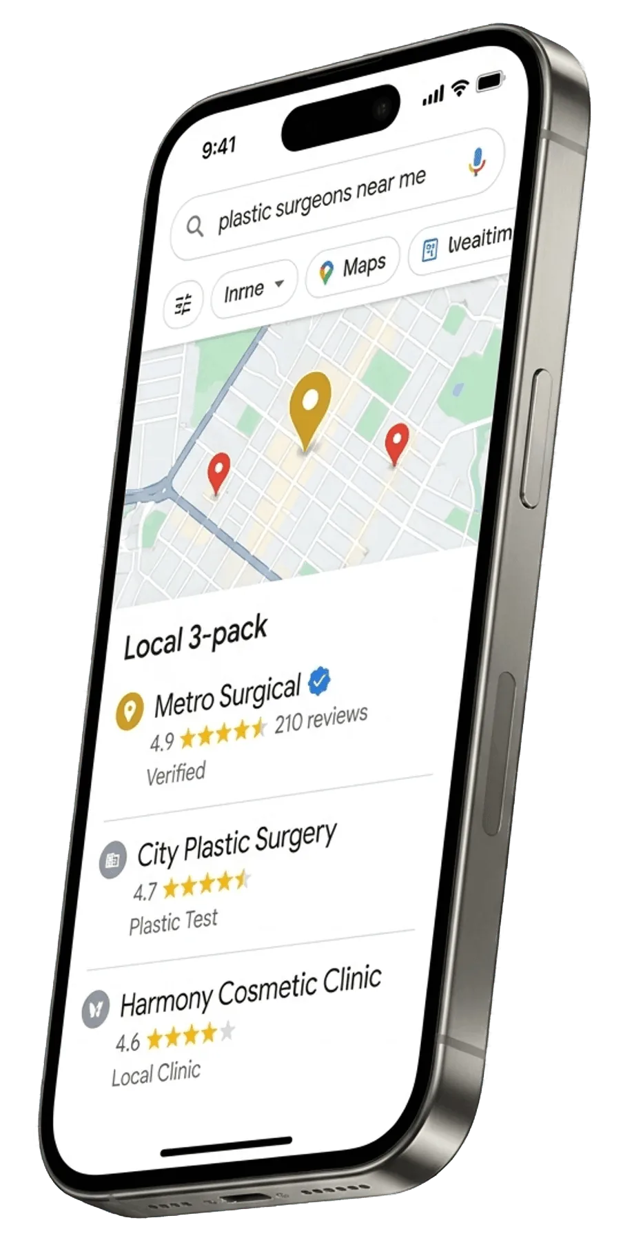 Practice ranked #1 in Google Maps local 3-pack