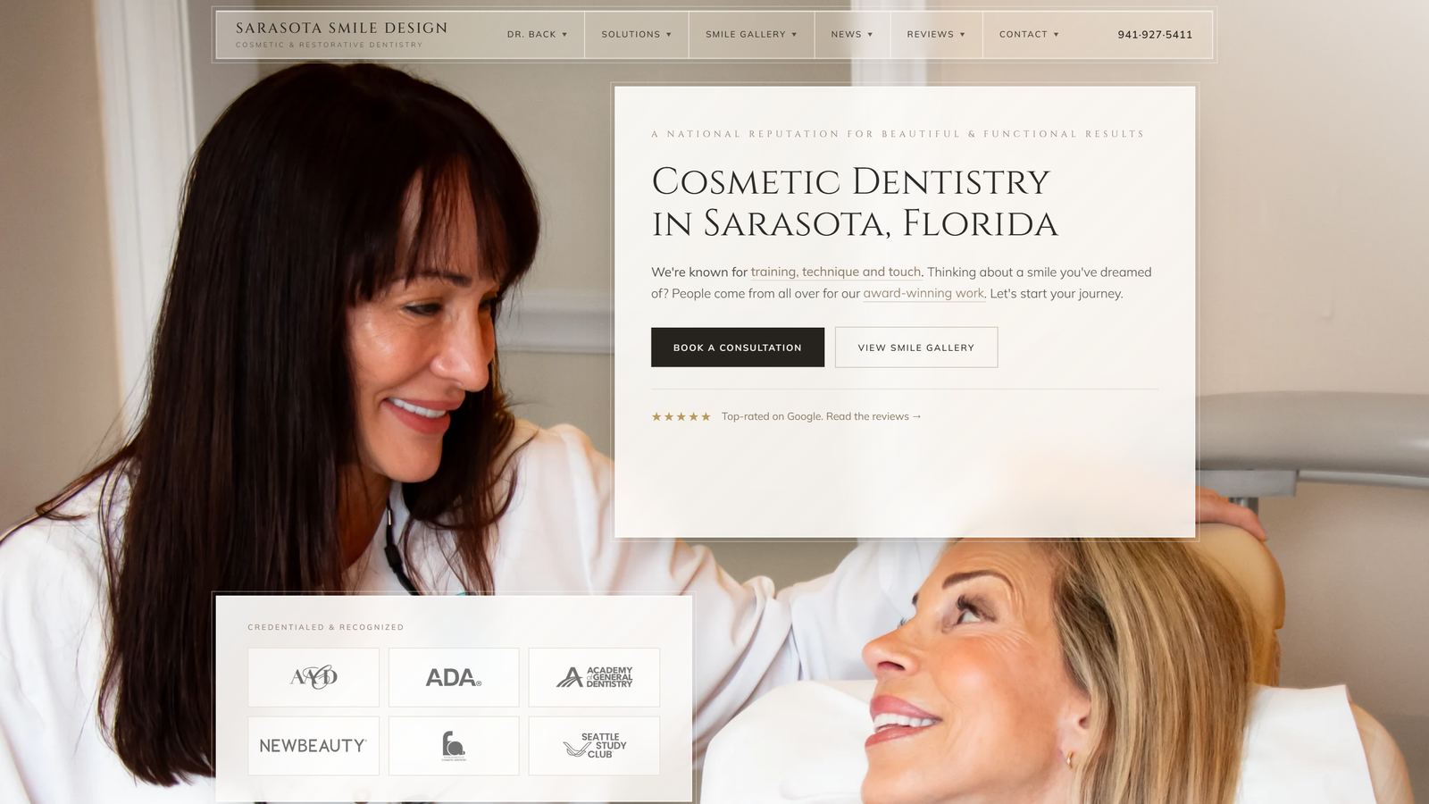New Sarasota Smile Design homepage, desktop
