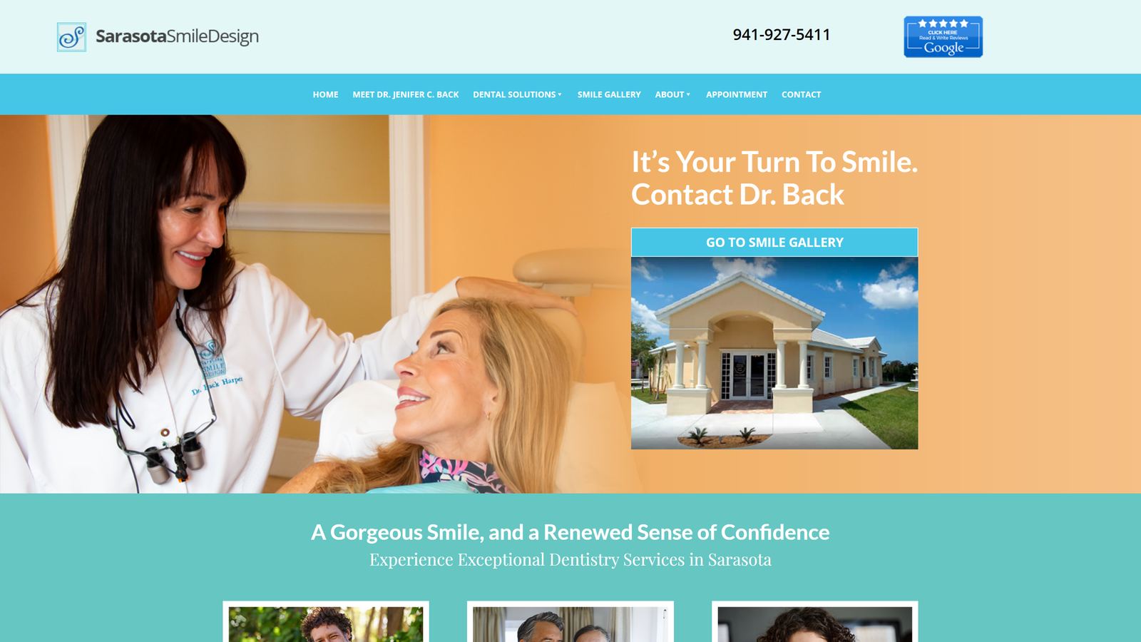 Old Sarasota Smile Design homepage, desktop