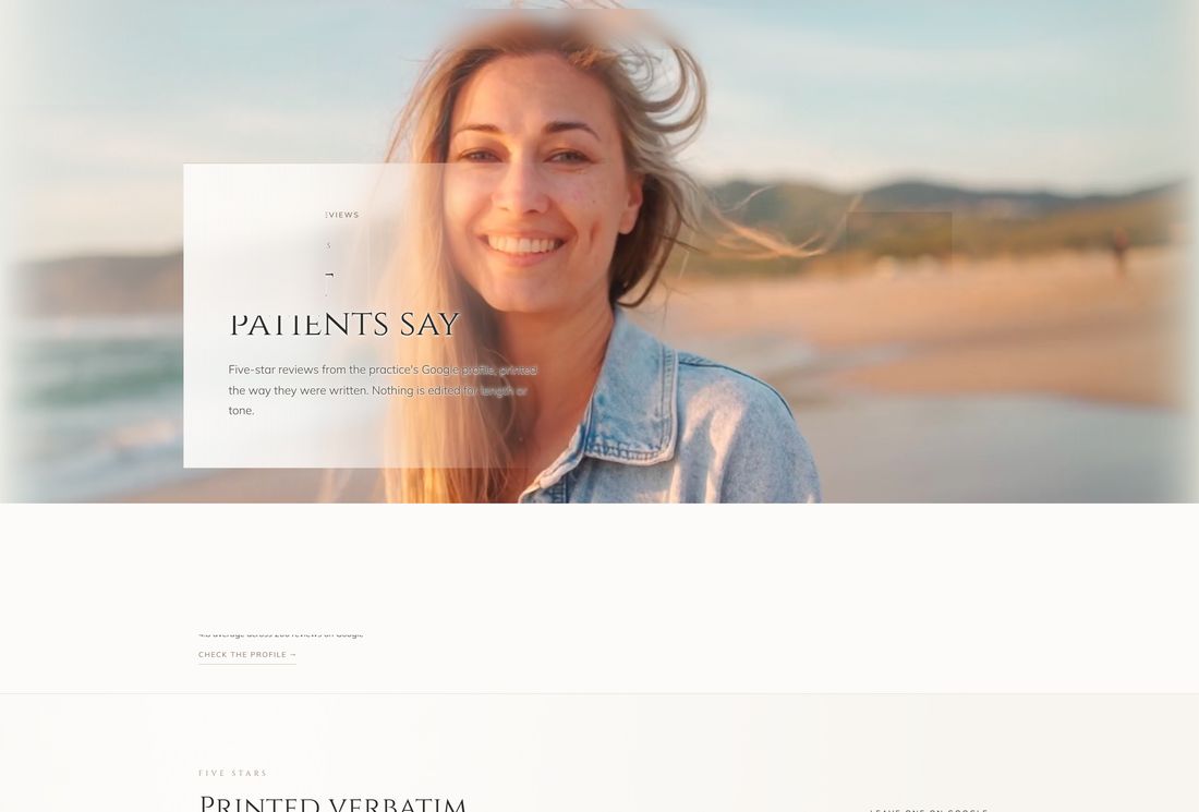 New patient reviews page, desktop
