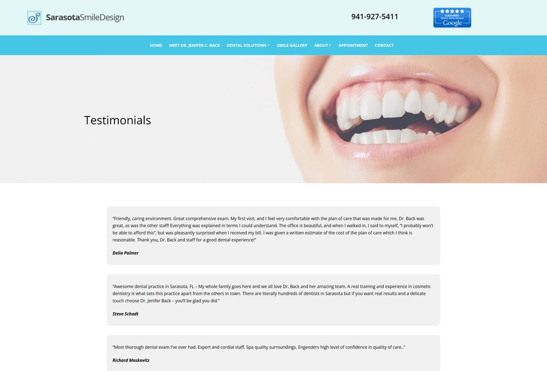 Old testimonials page, desktop